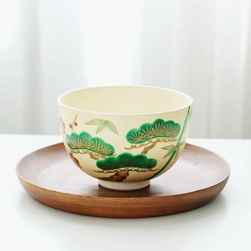 Japanese Hand made Kinsai Shochikubai matcha bowl